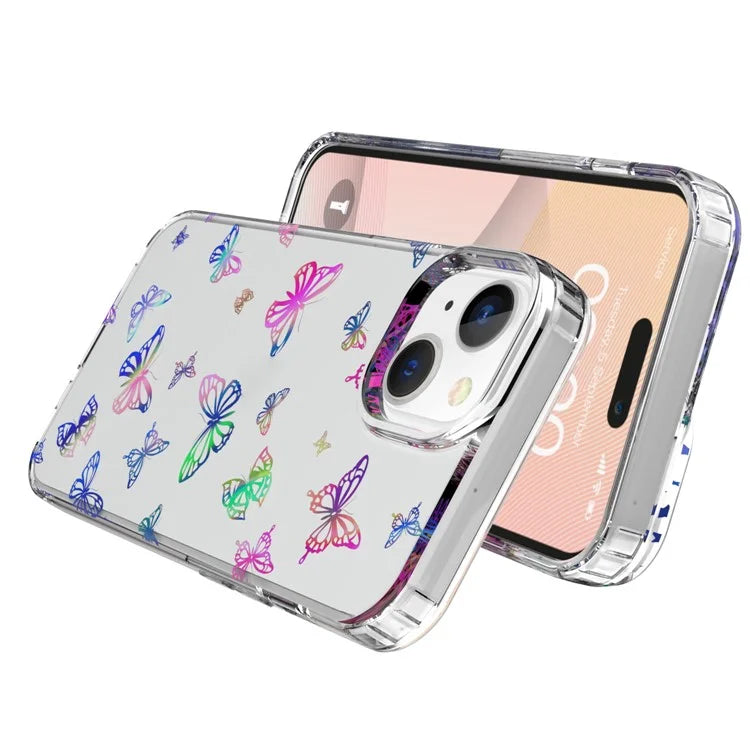For iPhone 15 Plus Case Shiny Laser Pattern Thicken PC + TPU Phone Back Cover