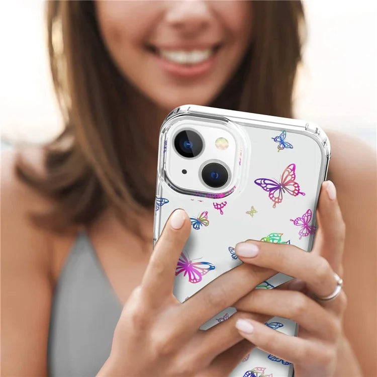 For iPhone 15 Plus Case Shiny Laser Pattern Thicken PC + TPU Phone Back Cover