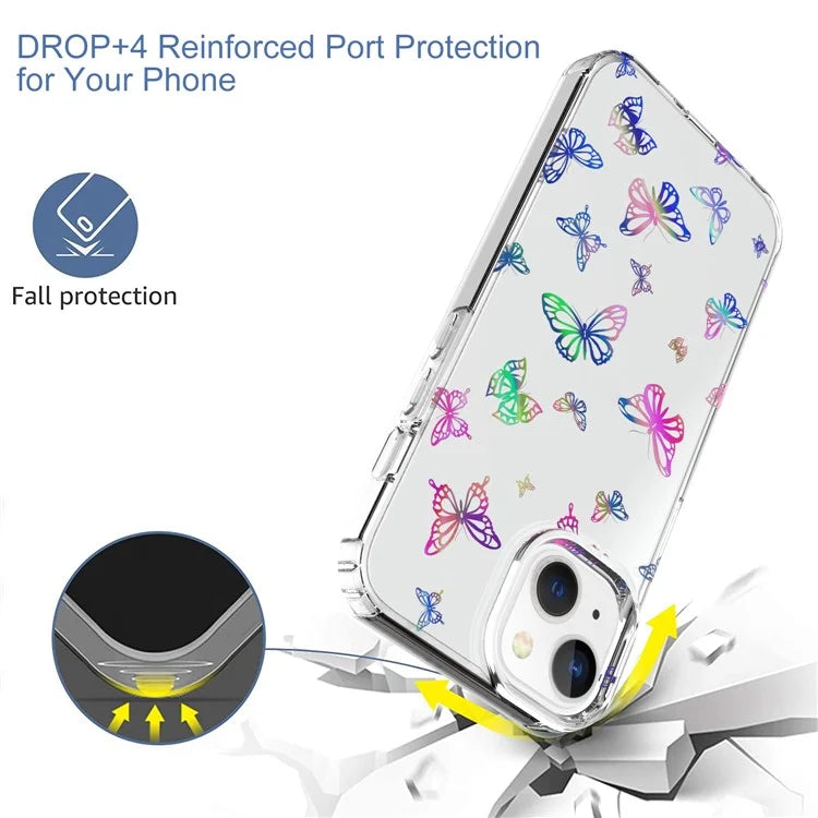 For iPhone 15 Plus Case Shiny Laser Pattern Thicken PC + TPU Phone Back Cover