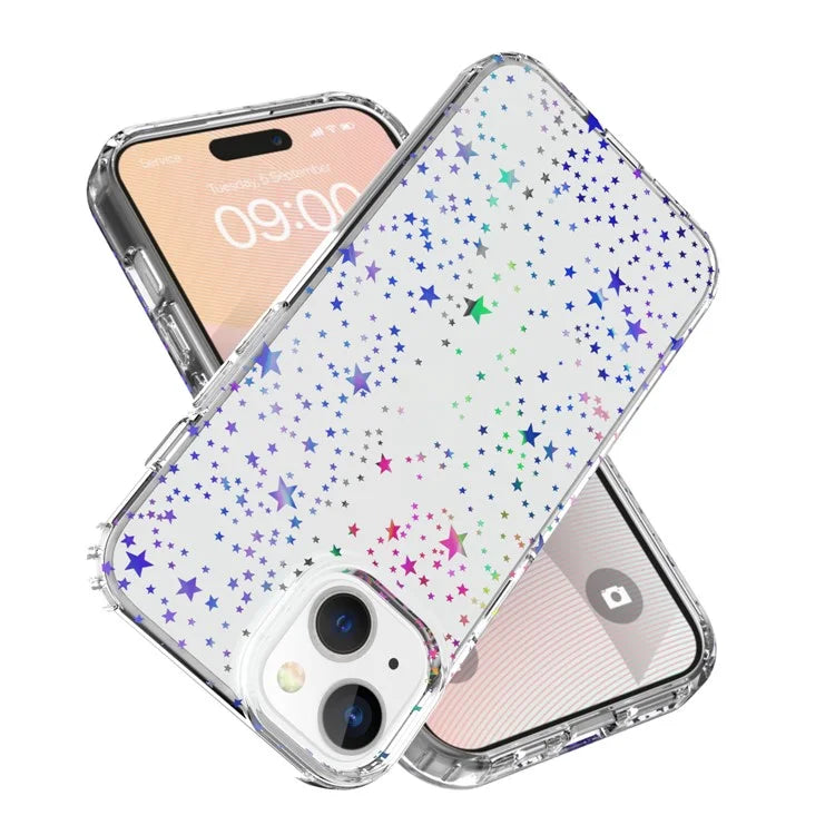 For iPhone 15 Case Stylish Laser Pattern PC + TPU Anti-scratch Phone Cover