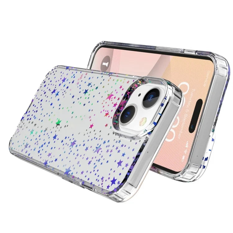 For iPhone 15 Case Stylish Laser Pattern PC + TPU Anti-scratch Phone Cover