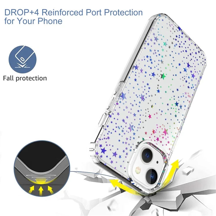 For iPhone 15 Case Stylish Laser Pattern PC + TPU Anti-scratch Phone Cover