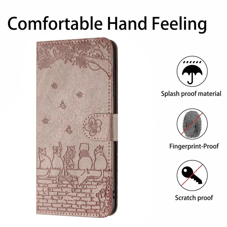 For Samsung Galaxy A05s 4G Case Wall Cats Imprinted PU Leather Wallet Phone Cover with Strap