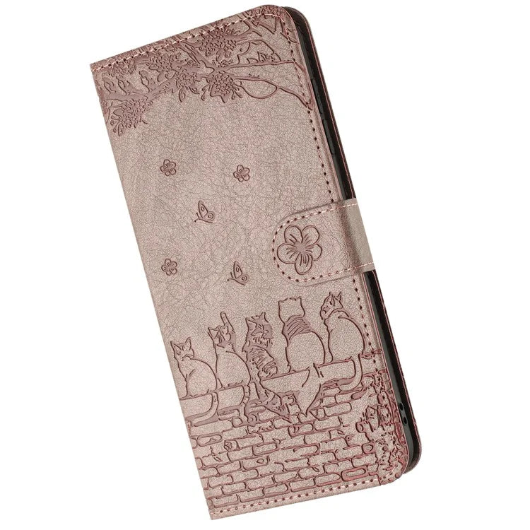 For Samsung Galaxy A05s 4G Case Wall Cats Imprinted PU Leather Wallet Phone Cover with Strap