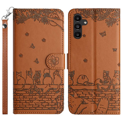 For Samsung Galaxy A05s 4G Case Wall Cats Imprinted PU Leather Wallet Phone Cover with Strap