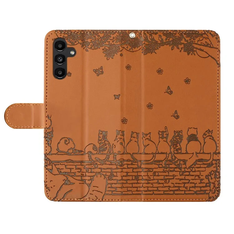For Samsung Galaxy A05s 4G Case Wall Cats Imprinted PU Leather Wallet Phone Cover with Strap