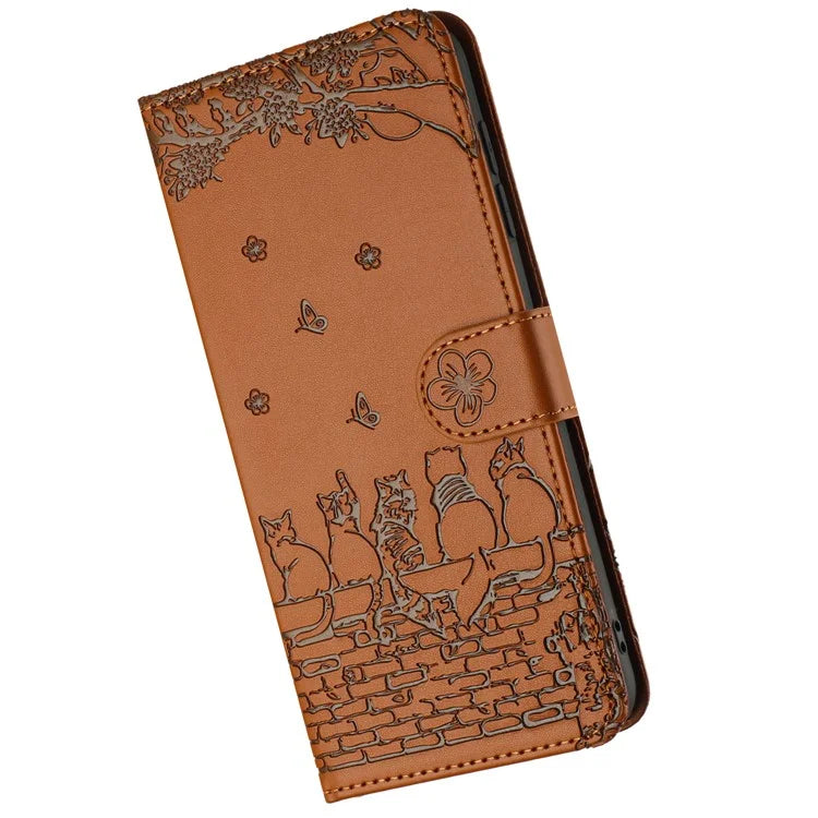 For Samsung Galaxy A05s 4G Case Wall Cats Imprinted PU Leather Wallet Phone Cover with Strap