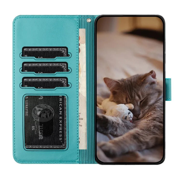 For Samsung Galaxy A05s 4G Case Wall Cats Imprinted PU Leather Wallet Phone Cover with Strap