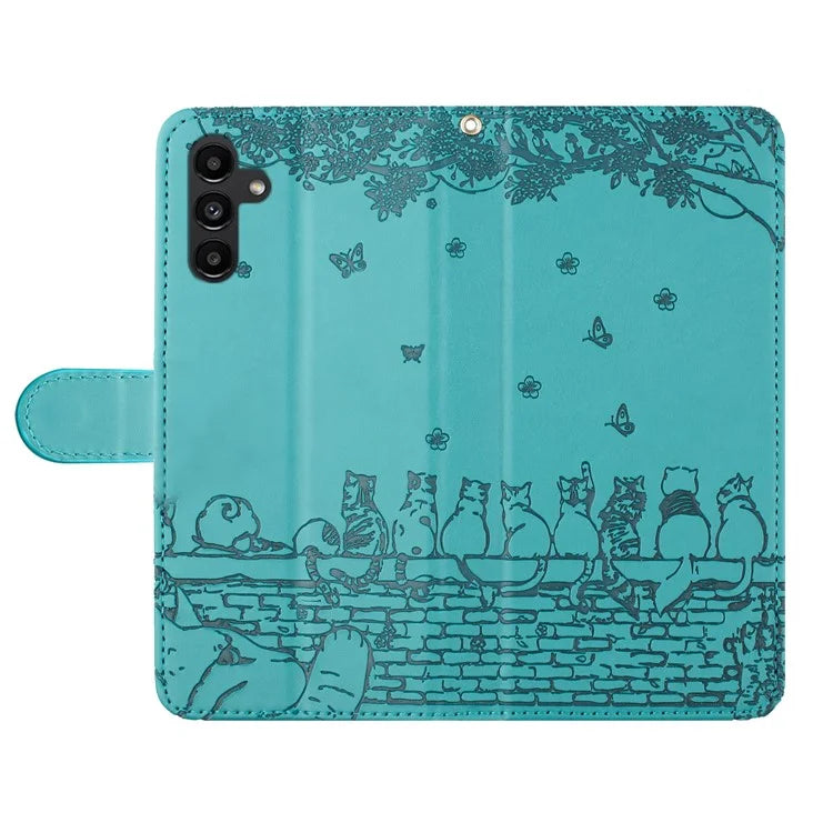 For Samsung Galaxy A05s 4G Case Wall Cats Imprinted PU Leather Wallet Phone Cover with Strap