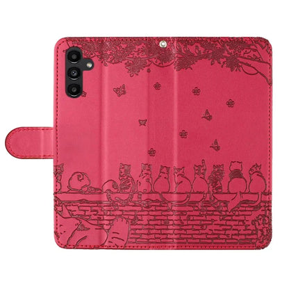 For Samsung Galaxy A05s 4G Case Wall Cats Imprinted PU Leather Wallet Phone Cover with Strap