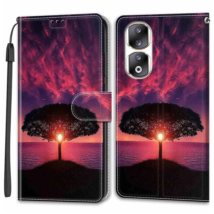 For Honor 90 Pro Case PU Leather Pattern Printing Stand Cover