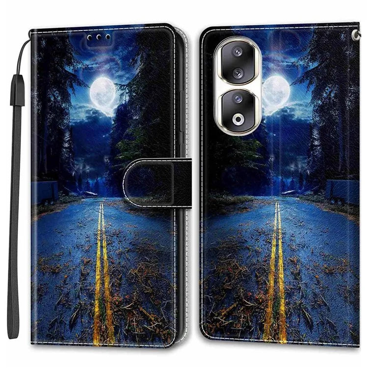 For Honor 90 Pro Case PU Leather Pattern Printing Stand Cover