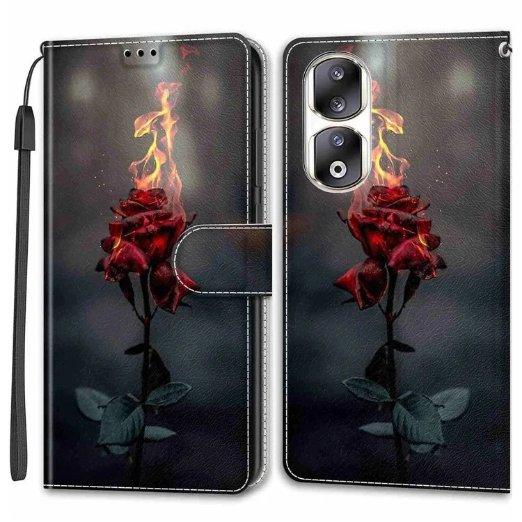 For Honor 90 Pro Case PU Leather Pattern Printing Stand Cover