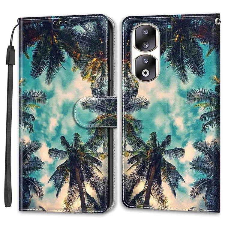 For Honor 90 Pro Case PU Leather Pattern Printing Stand Cover