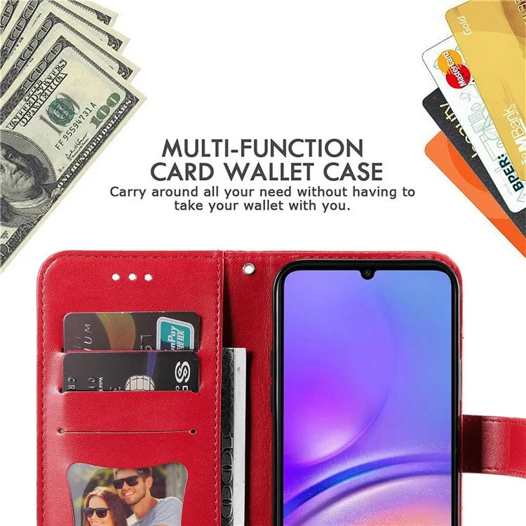 For Samsung Galaxy A05 4G Case Flower Imprinted PU Leather Wallet Cell Phone Cover