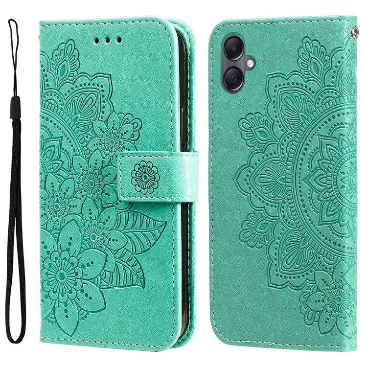 For Samsung Galaxy A05 4G Case Flower Imprinted PU Leather Wallet Cell Phone Cover