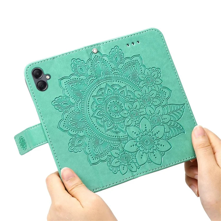 For Samsung Galaxy A05 4G Case Flower Imprinted PU Leather Wallet Cell Phone Cover