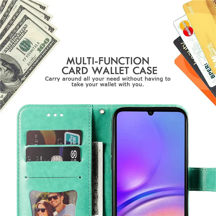 For Samsung Galaxy A05 4G Case Flower Imprinted PU Leather Wallet Cell Phone Cover