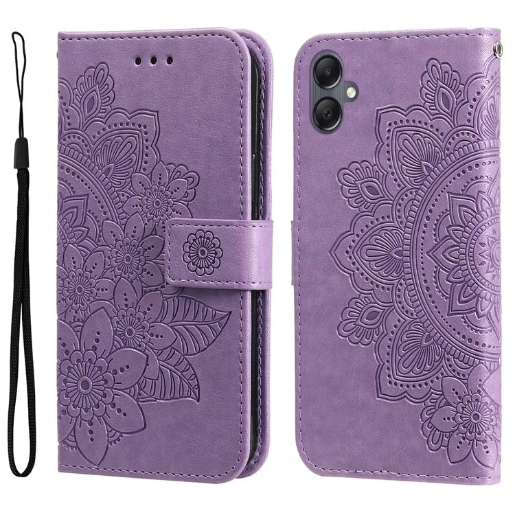 For Samsung Galaxy A05 4G Case Flower Imprinted PU Leather Wallet Cell Phone Cover