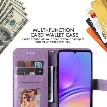 For Samsung Galaxy A05 4G Case Flower Imprinted PU Leather Wallet Cell Phone Cover