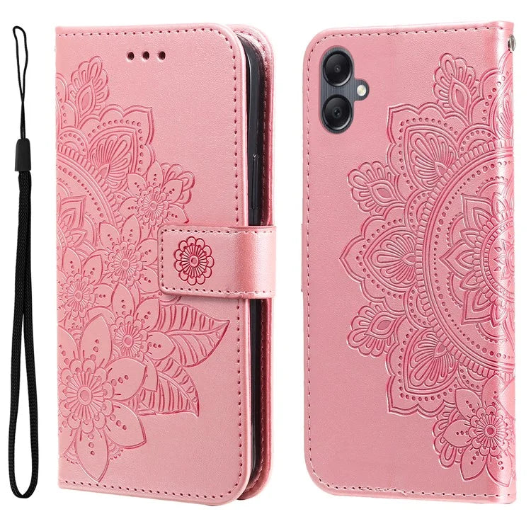 For Samsung Galaxy A05 4G Case Flower Imprinted PU Leather Wallet Cell Phone Cover