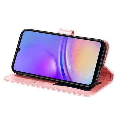 For Samsung Galaxy A05 4G Case Flower Imprinted PU Leather Wallet Cell Phone Cover