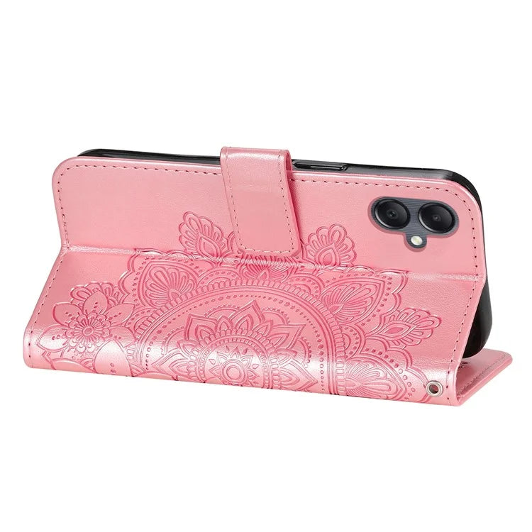 For Samsung Galaxy A05 4G Case Flower Imprinted PU Leather Wallet Cell Phone Cover