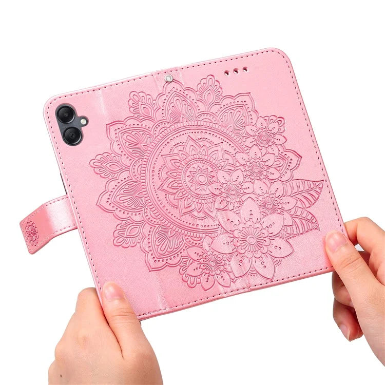 For Samsung Galaxy A05 4G Case Flower Imprinted PU Leather Wallet Cell Phone Cover