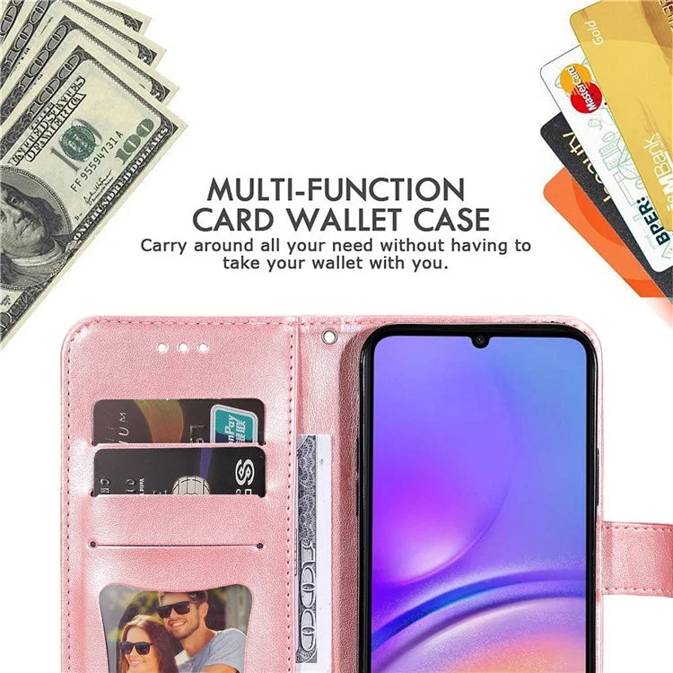 For Samsung Galaxy A05 4G Case Flower Imprinted PU Leather Wallet Cell Phone Cover