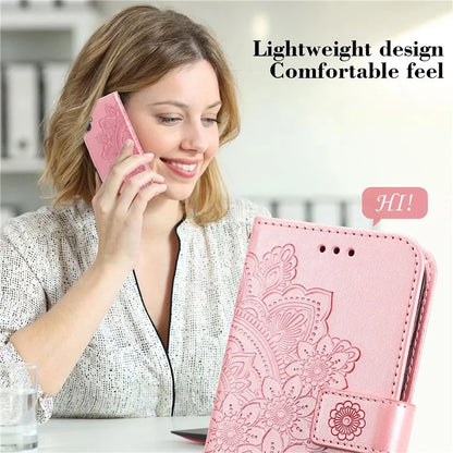 For Samsung Galaxy A05 4G Case Flower Imprinted PU Leather Wallet Cell Phone Cover