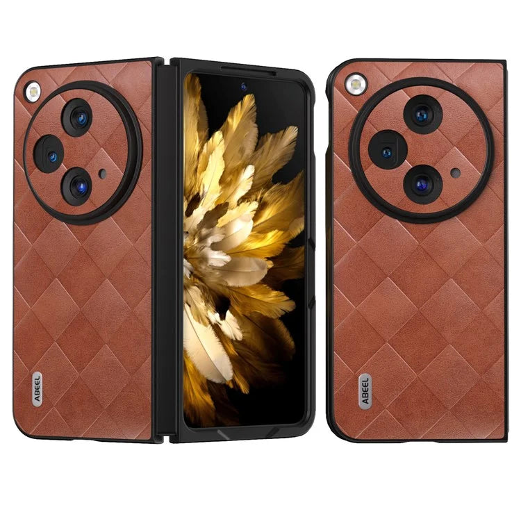 ABEEL For Oppo Find N3 5G Case PU Leather Grid Texture Shockproof Phone Cover