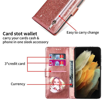 For Samsung Galaxy A05s 4G Case Zipper Pocket Leather Cover with Wallet Gold