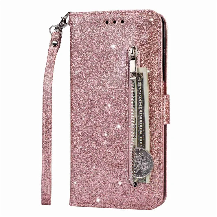 For Samsung Galaxy A05s 4G Case Zipper Pocket Leather Cover with Wallet Gold