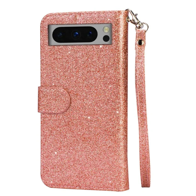 For Google Pixel 8 Pro Case Glittery PU Leather Zipper Pocket Cover