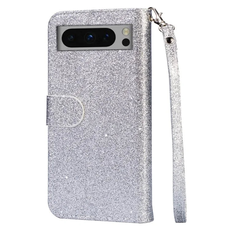 For Google Pixel 8 Pro Case Glittery PU Leather Zipper Pocket Cover