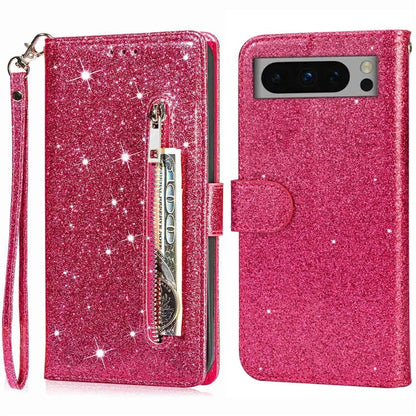 For Google Pixel 8 Pro Case Glittery PU Leather Zipper Pocket Cover