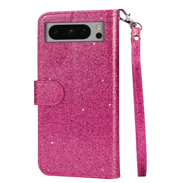For Google Pixel 8 Pro Case Glittery PU Leather Zipper Pocket Cover