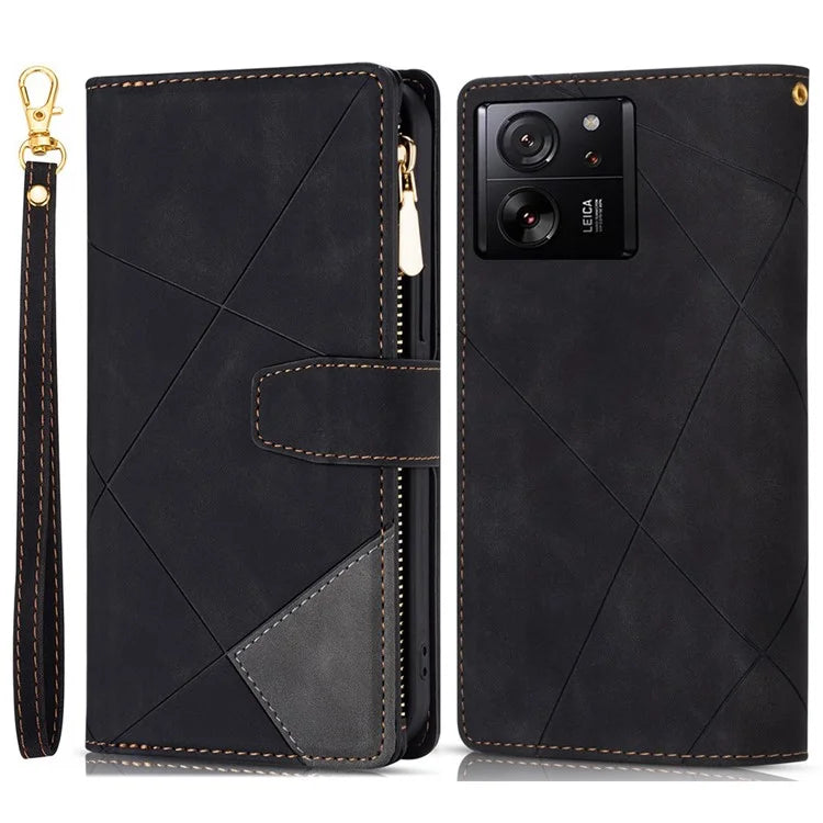 For Xiaomi 13T / 13T Pro / Redmi K60 Ultra Case Lines Imprinted Zipper Pocket Cover