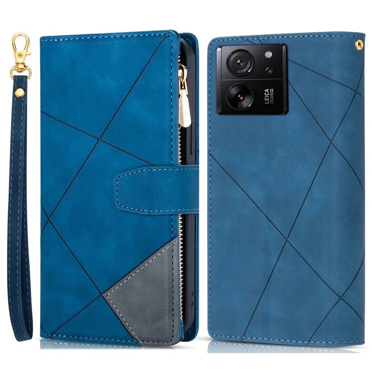 For Xiaomi 13T / 13T Pro / Redmi K60 Ultra Case Lines Imprinted Zipper Pocket Cover