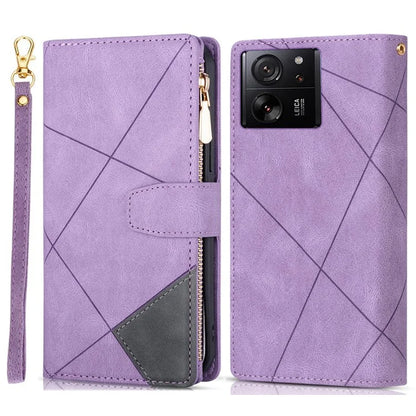 For Xiaomi 13T / 13T Pro / Redmi K60 Ultra Case Lines Imprinted Zipper Pocket Cover