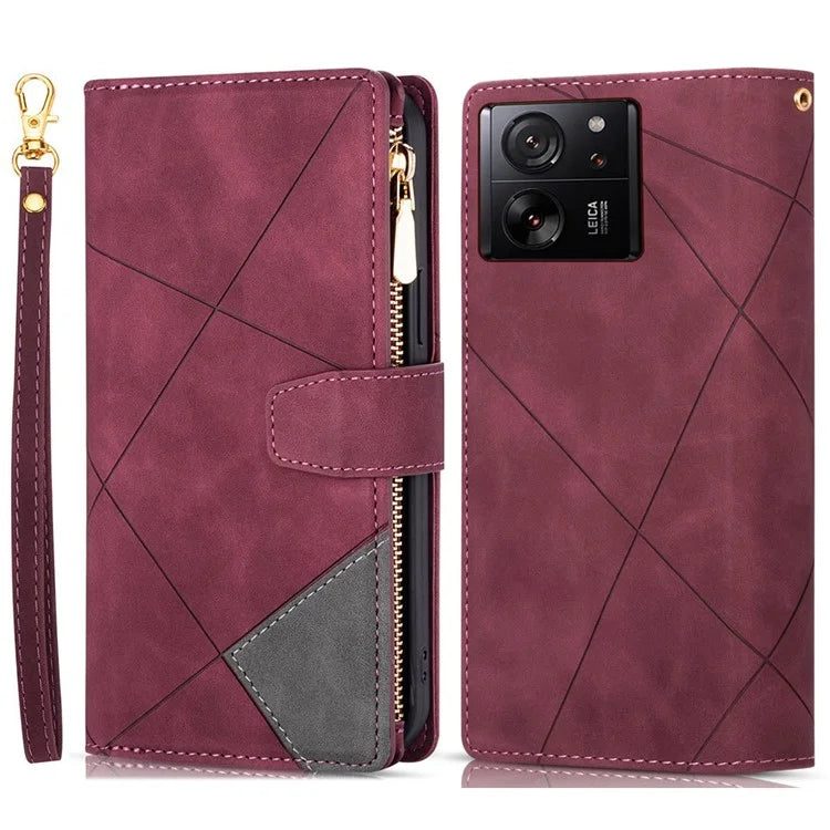 For Xiaomi 13T / 13T Pro / Redmi K60 Ultra Case Lines Imprinted Zipper Pocket Cover