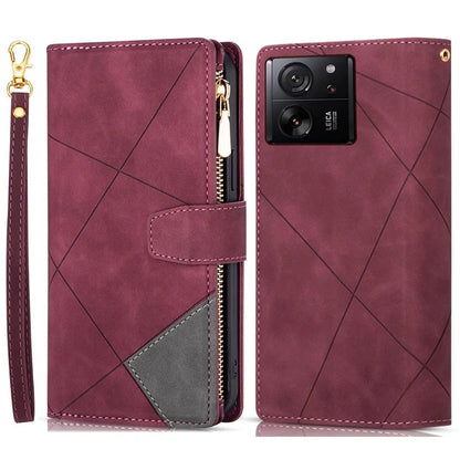 For Xiaomi 13T / 13T Pro / Redmi K60 Ultra Case Lines Imprinted Zipper Pocket Cover