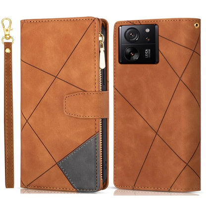 For Xiaomi 13T / 13T Pro / Redmi K60 Ultra Case Lines Imprinted Zipper Pocket Cover