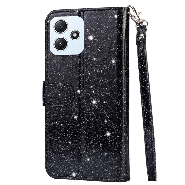 For Xiaomi Redmi 12 4G / 5G (Global) / Poco M6 Pro 5G Case Zipper Pocket Glittery Leather Cover