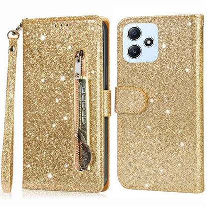 For Xiaomi Redmi 12 4G / 5G (Global) / Poco M6 Pro 5G Case Zipper Pocket Glittery Leather Cover