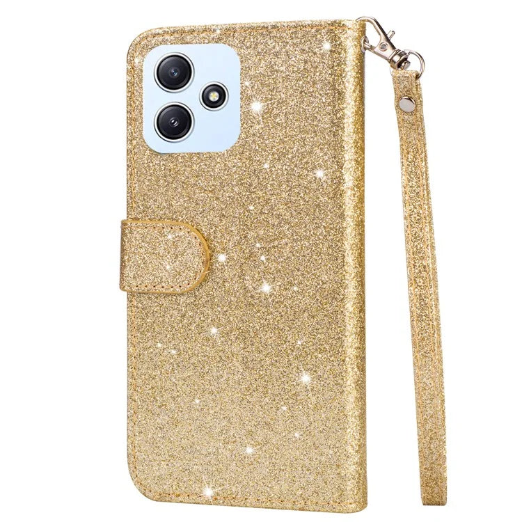 For Xiaomi Redmi 12 4G / 5G (Global) / Poco M6 Pro 5G Case Zipper Pocket Glittery Leather Cover