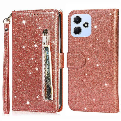 For Xiaomi Redmi 12 4G / 5G (Global) / Poco M6 Pro 5G Case Zipper Pocket Glittery Leather Cover