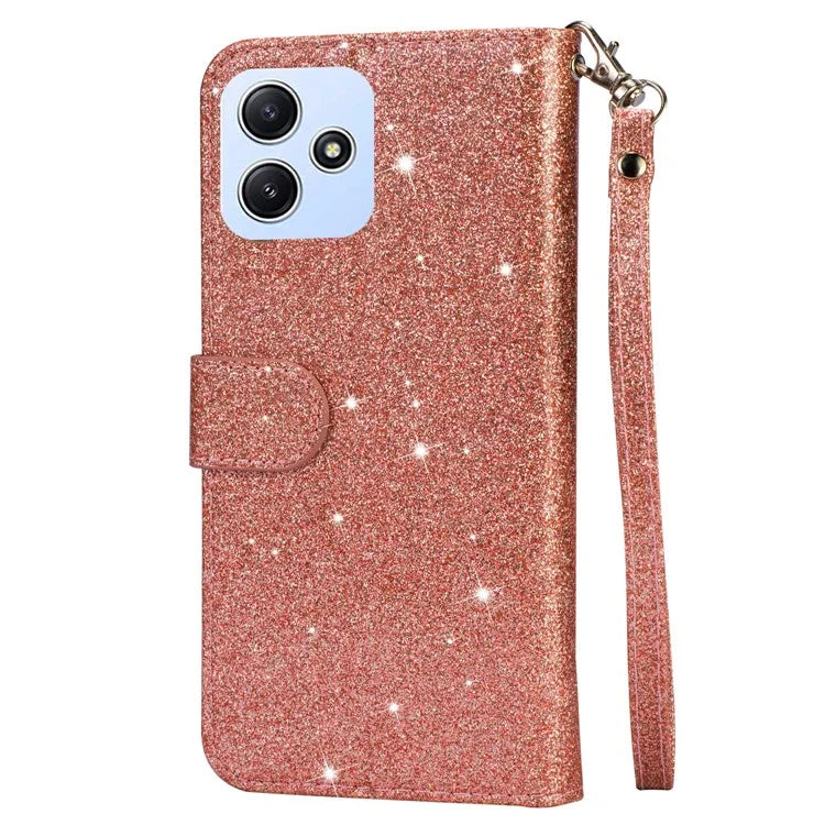 For Xiaomi Redmi 12 4G / 5G (Global) / Poco M6 Pro 5G Case Zipper Pocket Glittery Leather Cover