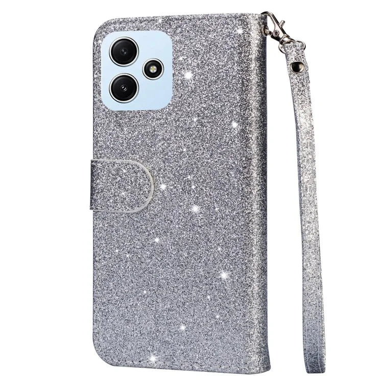 For Xiaomi Redmi 12 4G / 5G (Global) / Poco M6 Pro 5G Case Zipper Pocket Glittery Leather Cover