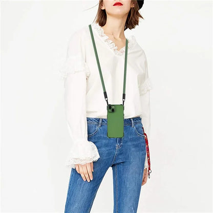 For iPhone 13 6.1 inch Case Anti-Drop TPU Phone Protector with Shoulder Strap